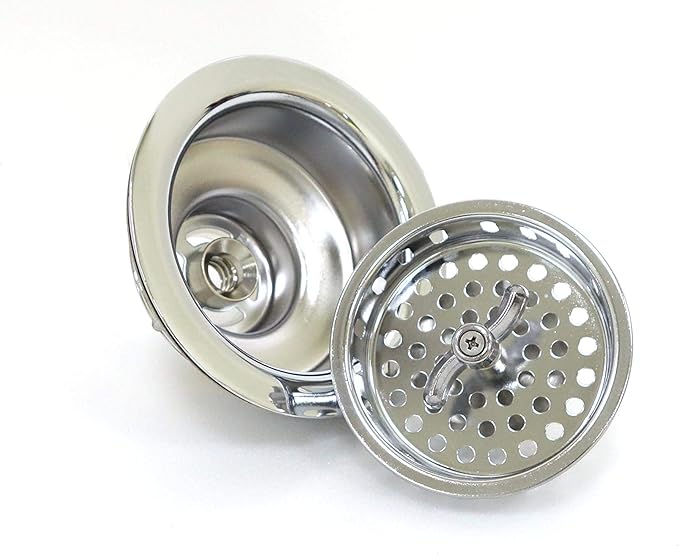 Twist Lock Basket Strainer Replacement (Premium 304 Stainless Steel Construction) for 3-1/2" Spin and Seal Drains W/Threaded Stopper Function-VARNAHOME
