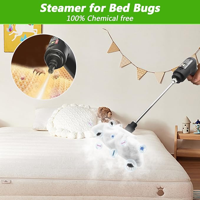 Handheld Steam Cleaner, 2500W High Pressure Steamer for Cleaning, Portable Steam Cleaner with 1.6L Water Tank, 3 Levels Adjustable Handle, Steam Cleaner for Home, Car, Furniture, Bed Bugs (Green)