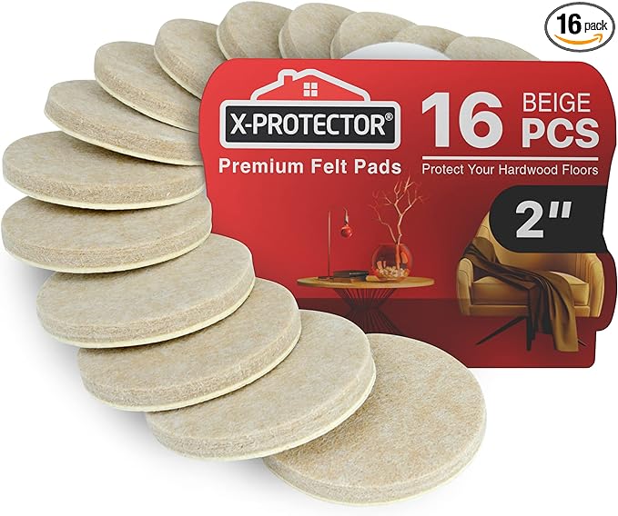 16 Heavy-Duty Felt Furniture Pads 2” 1/4” Thick X-Protector! Round Felt Pads for Furniture Feet - The Best Felt Floor Protectors for Furniture to Prevent Scratches. Protect Your Hard Floor! (Beige)
