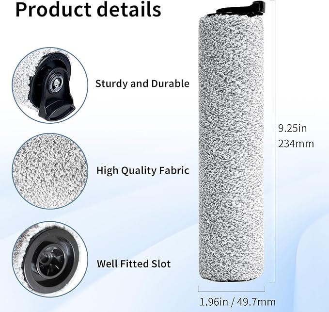 Roller Brush and Filter Replacement Compatible with Tineco iFloor 3/ Floor One S3 Cordless Vacuum Cleaner, Replacement Parts Include 3 Brush Rollers, 3 Filters