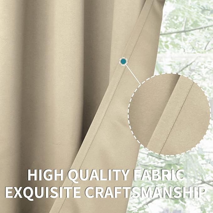 BGment Beige Blackout Curtains 36 Inches Length for Kitchen Cafe Window - Short Thermal Insulated Drapes Darkening Privacy with Rod Pocket for RV Bathroom Small Window, 2 Panels, 42 x 36 Inch
