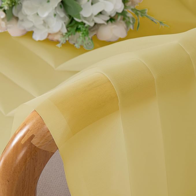 Chyhomenyc Yellow Sheer Curtains 45 Inch Long 2 Panels, Light Filtering Rod Pocket Voile Short Curtains Drapes for Living Room Bedroom Small Windows, 42Wx45L Inches