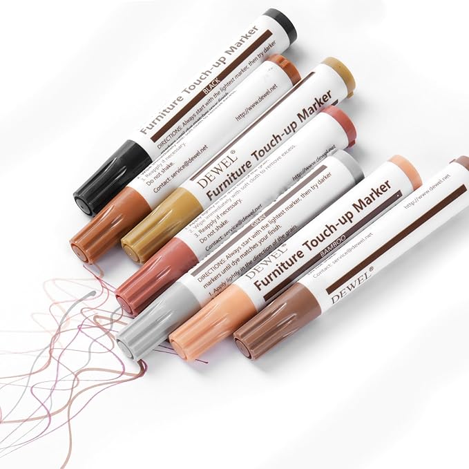 DEWEL Wood Furniture Markers & Filler Sticks Repair Kit, New Improved 18 Colors Touch Up Markers and Wax Sticks - Cover Damaged Wooden Surface and Floor, for Pet Scratches, Stains, Cracks and Dents