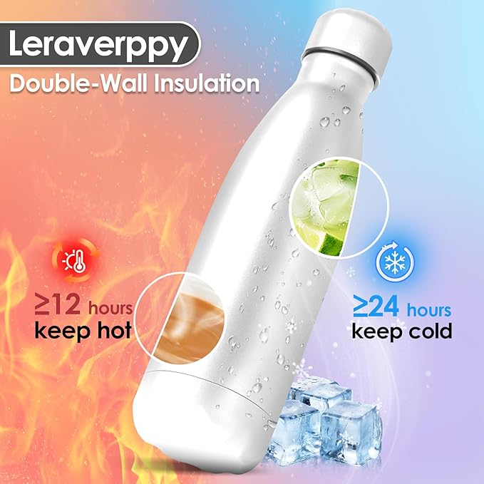 25oz Cola-Bottle Shaped Stainless Steel Leak-proof Water Bottle,Double Wall Vacuum Insulated Metal,Travel Mug For Sports Indoors & Outdoors,BPA-Free School Kids Flasks,White(2 Pack)