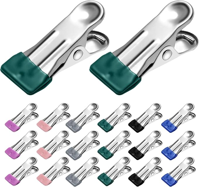 36 Pack Heavy Duty Clothes Pins, 2.17-Inch Stainless Steel Chip Clips, Multipurpose Laundry, Towel, Photo, and Food Clips, Durable and Colored, for Clothesline, Travel, and Home Use