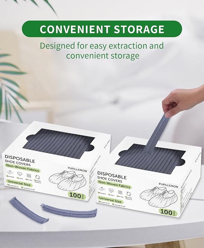 200Pcs(100 Pairs) Non-Woven Shoe Covers Disposable Non Slip for Indoors, Breathable | Durable | Boot Covers, Fits Up to Size 13 US Men (Gray)