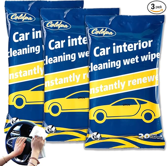 Car Interior Cleaning Wipes, All-Purpose Cleaning Wipes, Cleaning Wipe for Interior Auto Detailing, Multi-Purpose Automotive Wipes for Leather, Dashboard, Steering Wheel, Sofa, etc. 3packs.(60PCS)