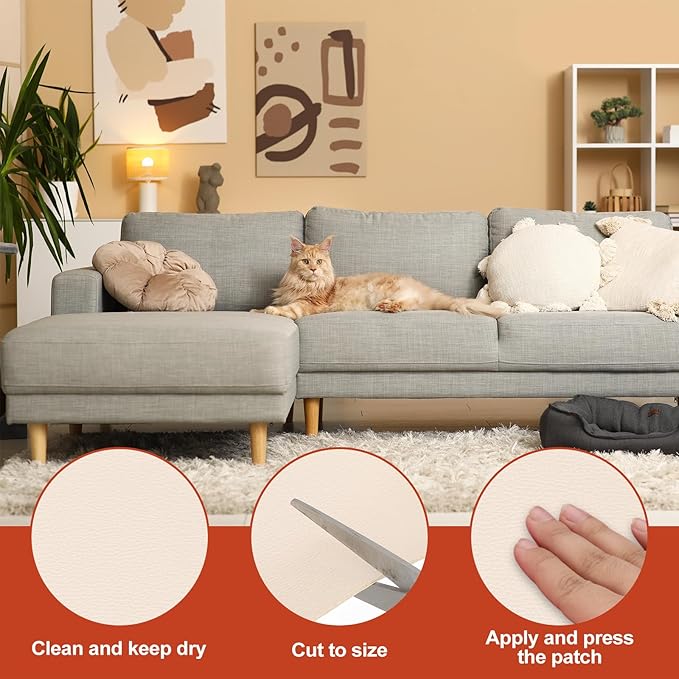 PATIKIL Leather Patches Tape for Furniture, 6.3 x 61 Inch Self Adhesive Vinyl Leather Repair Kit Cover Sheet for Couch, Sofa, Car Seats, Office Chair, Bright White
