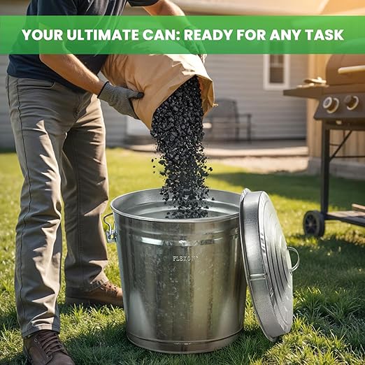 Plexon 10 Gallon Trash Can with Lid Outdoor Galvanized Metal Bucket with Locking Lid for Poultry Feed Bird Seed Storage Ash Garbage Trash Bin