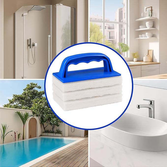 6 Pcs Hand Scrubber, Bathtub Scrubber with Handle, Non-Scratch Bathroom Scrubbing Pads for Cleaning Shower Tile Bathtube Sink Swimming Pool Step & Corner (Blue)