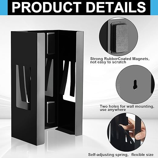 Lounsweer 2 Pcs Magnetic Glove Dispenser Holders Wall Mount Boxes of Gloves Commercial Quality Towels Wipes Paper Tissue Box Holder Kitchen Fridge Office Workshops Garage Tool Hospital(Black)