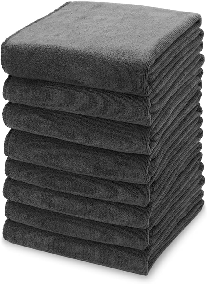 kimteny 13x28 Inches Kitchen Cloth Dish Towels, 400 GSM Premium Dishcloths, Super Absorbent Coral Velvet Microfiber Cleaning Cloths, Fast Drying Rags for Washing Dishes (8 Pack, Dark Grey)