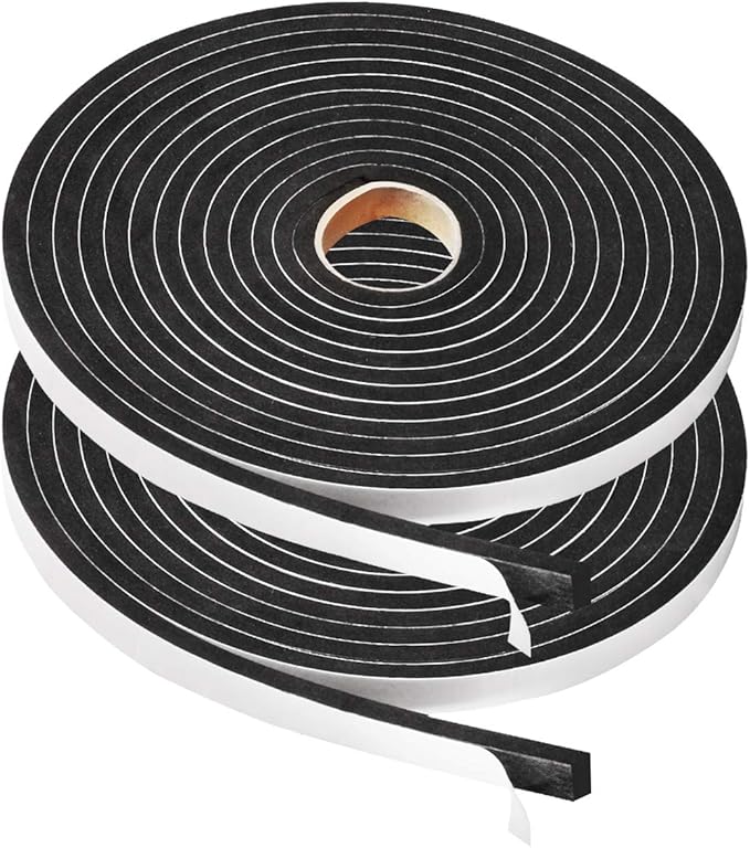 2 Rolls Foam Tape Weatheratrip for Door Window Insulation, Single Sided Foam Strips Adhesive, High Density Foam Seal Tape, Closed Cell Foam Seal Strip Tape(1/2"Wx1/4"Tx32FT, Black)