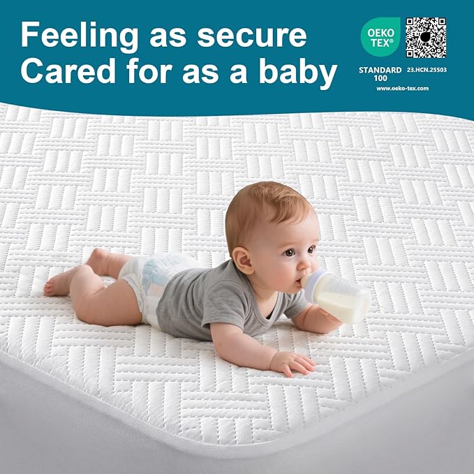 Waterproof Mattress Protector Full Size - Breathable, Noiseless, Ultra-Soft Bed Cover, Mattress Pad Cover with Deep Stretchable Pockets 8"-21" (White)