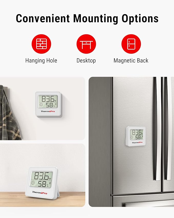 ThermoPro TP357 Digital Hygrometer Indoor Thermometer of 260FT, Bluetooth Thermometer Humidity Meter with Smart App, Room Thermometer Humidity Gauge with Temperature Humidity Sensor
