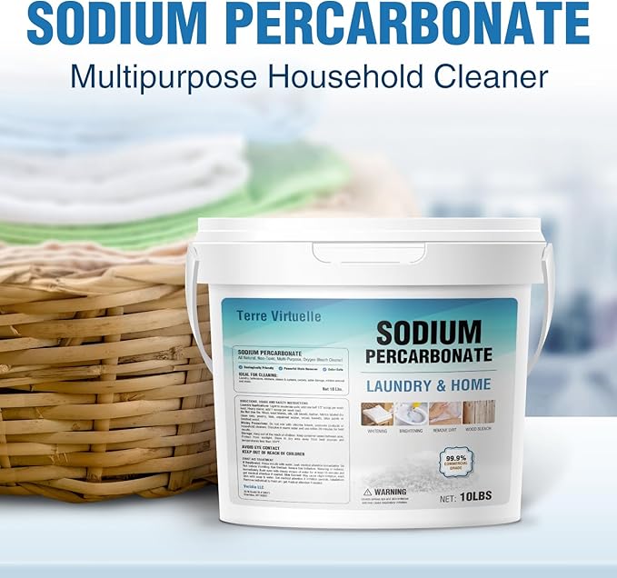 Sodium Percarbonate 10 lbs – Oxygen Bleach Powder & Laundry Booster – Multi-Purpose Cleaner for Stain Removal, Whitening, Deodorizing – Chlorine-Free
