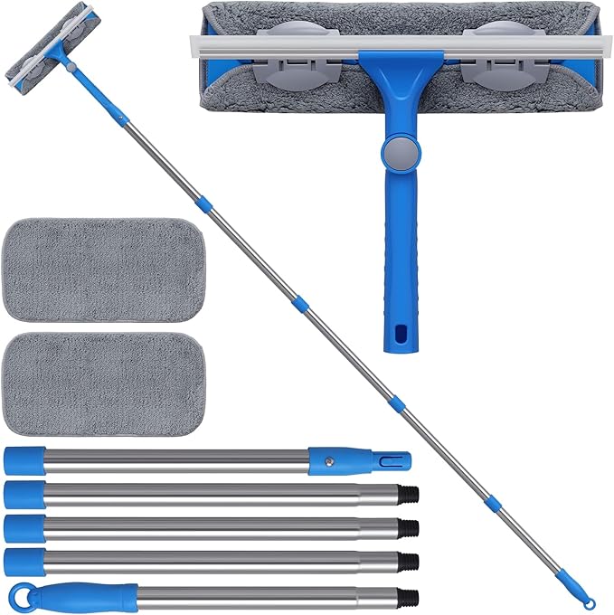 6.7 Feet Window Squeegee, 2-in-1 Window Cleaner Tool with Extension Poles, Squeegee for Window Cleaning Kit, Window Washing Equipment for Car Windshield Glass Door Indoor Outdoor High Windows