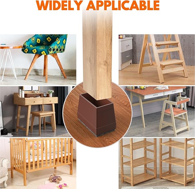 Rectangle Chair Leg Protectors for Hardwood Floors,16 PCS Silicone Covers to Protect Wood Tile Floors Felt Pads Furniture Leg Caps Reduce Noise. Easy to Move.(Brown,2 x 4 cm,Rectangle)