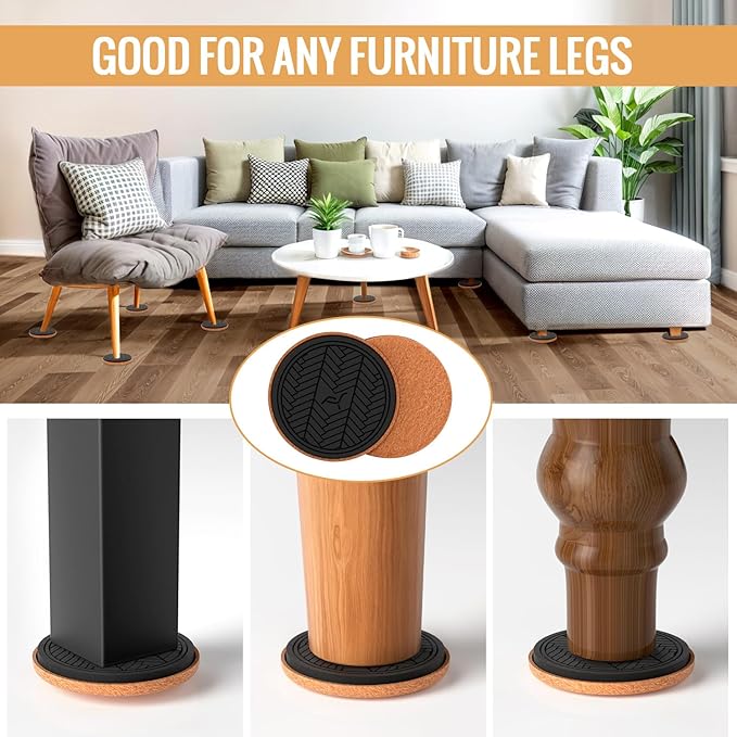 Felt Furniture Sliders for Hardwood Floors, PISAO 32 PCS 3 ½” Heavy Duty Furniture Movers - Unique Non-Scratch Design, Thick Felt Pads for Hard Surfaces, Move Large Furniture Easily
