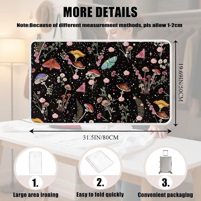 Mushroom Ironing Mat Portable Ironing Pad Blanket for Table Top Heat Resistance Travel Small 32 x 16 Inch Foldable Lightweight Iron Mats for Washer and Dryer