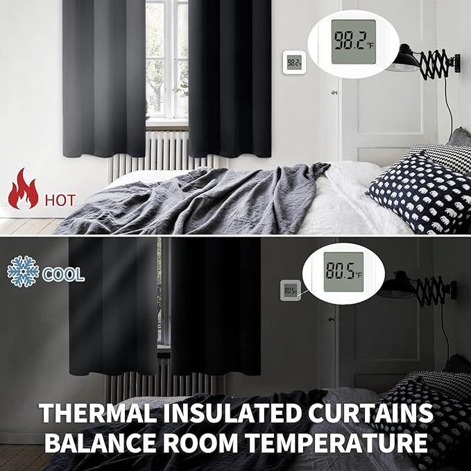 BGment Black Blackout Curtains 40 Inch Long for Bedroom KIthchen Window - Rod Pocket Short Length Window Drapes Privacy Blinds for Bathroom Rv Camper Cafe, 2 Panels, 34 x 40 Inch