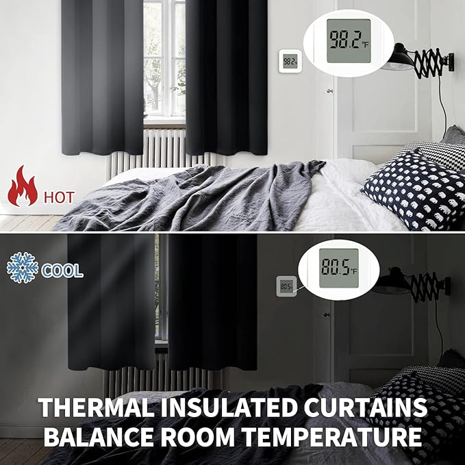 BGment Black Blackout Curtains 40 Inches Long for Bedroom Kitchen Window - Short Drapes Thermal Insulated with Rod Pocket Privacy for Cafe Bathroom, 42 x 40 Inch, 2 Panels