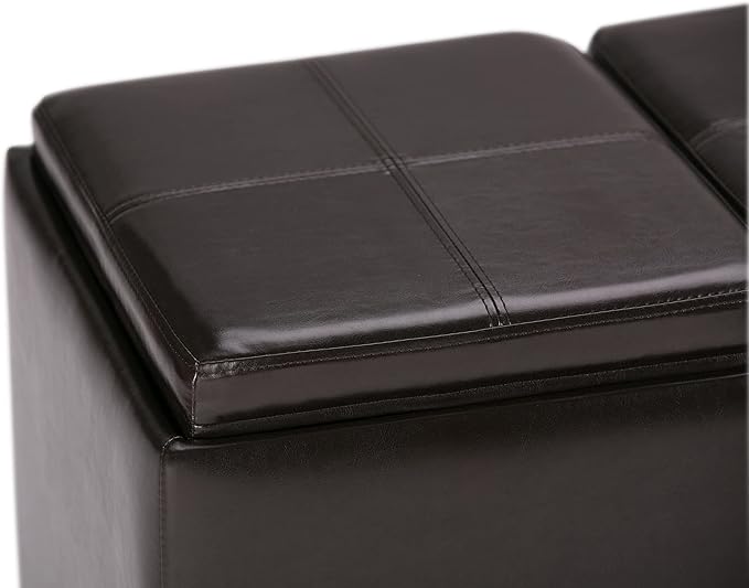 SIMPLIHOME Avalon 42 inch Wide Contemporary Rectangle Storage Ottoman in Tanners Brown Vegan Faux Leather, Assembled, for the Living Room, Entryway and Family Room