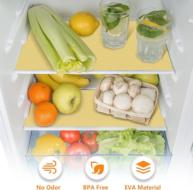 Shelf Liners for Kitchen Cabinets Refrigerator Liners Waterproof & Oil-Proof Kitchen Cupboard Liner Non Adhesive Drawer Mats Non Adhesive Cabinet Liners for Shelves -Yellow Beige 11.8 x 118 Inches