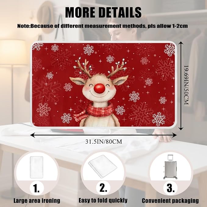 Red Ironing Pad Christmas Ironing Blanket Thick Travel Iron Pad Heat Resistant Ironing Board Cover for Table Top, Washer, Dryer,32 x 16 Inch Deer Ironing Mats