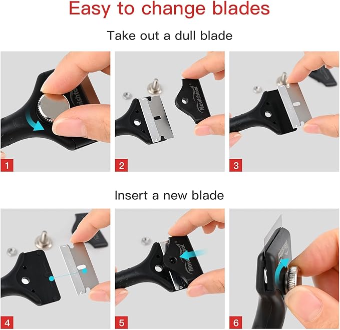 NEWISHTOOL Long Handle Scraper Tool Kit includes 2 Pcs Razor Blade Scraper and 20 PCS 1.5 inch Metal Razor Blades, Long Reach Sturdy Scraper Tool for Glue Residue Label Sticker Removal Oven Cleaning