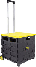 dbest products Quik Cart Pro Wheeled Rolling Crate Teacher Utility with seat Heavy Duty Collapsible Basket with Handle, Yellow
