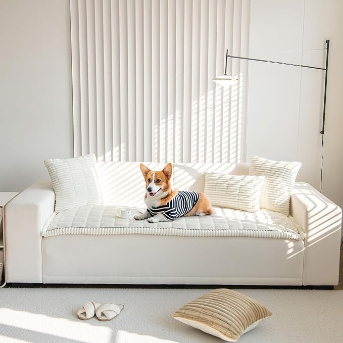 OTOB Couch Covers for Dogs Washable, Non Slip Plush Sofa Cover Kids Pet Friendly Furniture Protector, All Seasons Soft Cozy Fuzzy Sofa Slipcovers Dog Bed Mats (Cream, 31.5" x 63.0'')
