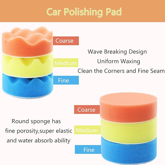 104PCS Car Headlight Restoration Kit - 3Inch Sanding Discs, Wool & Sponge Buffing Pads, Interface Pad for Car Washing, Cleaning, Waxing