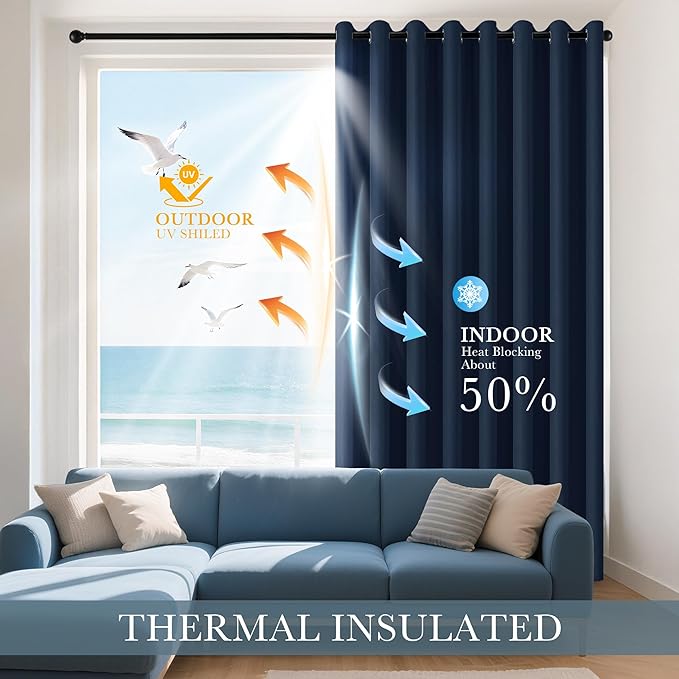 PONY DANCE Blackout Curtains Set - Window Treatments Solid Energy Saving Thermal Insulated Drapes for Basement Window Well Covers, 42" x 45", Navy Blue, 2 Panels