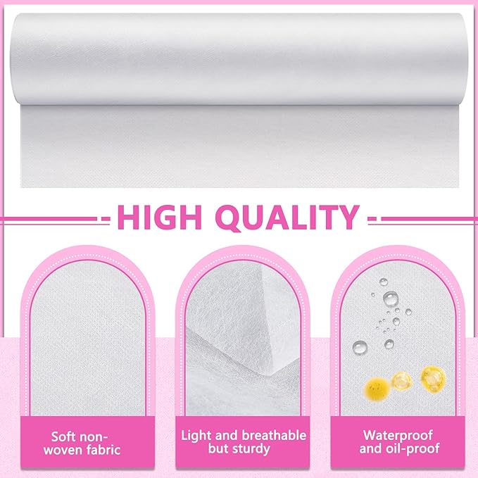 Tudomro 2 Roll Disposable Non Woven Bed Sheets 24 x 71 Inch Massage Table Paper Covers Non Woven Fabric Massage Sheets Waterproof Spa Breathable Bed Cover for Beauty Salon, Hotels(White, Pink)