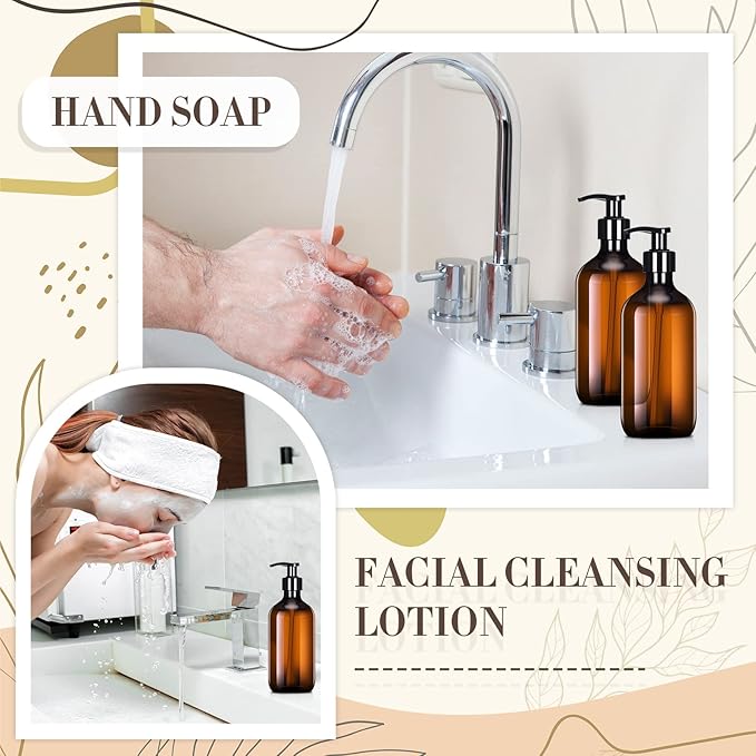 Tessco for you 12 Pack Amber Soap Dispenser Empty Plastic Pump Bottles Dispenser Refillable Shampoo Container for Hand Sanitizer Soap Lotion Body Wash Conditioner Bathroom Kitchen Travel(12 oz)