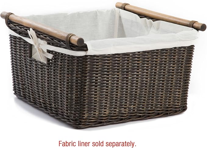 The Basket Lady Deep Pole Handle Wicker Storage Basket, Extra Large, 17.5 in L x 18 in W x 11.5 in H, Antique Walnut Brown