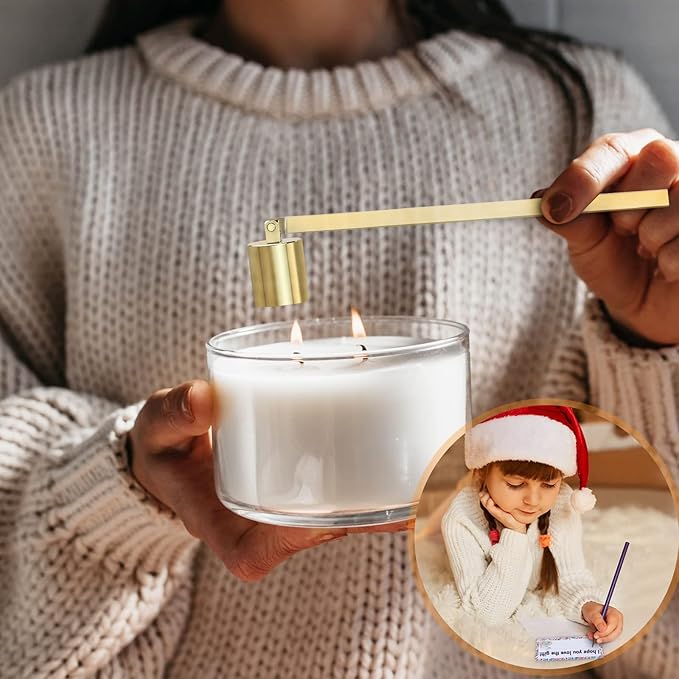 4 in 1 Candle Accessories Kit, Wick Trimmer, Candle Snuffer and Wick Trimmer, Candle Snuffer, Candle Wick Dipper with Velvet Pouch, Direction Card- Gift Package for Candle Lovers (Gold)