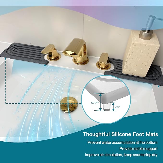 Absorbent Faucet Mat, Sink Caddy Kitchen Sink Organizer, Kitchen Counter Decor, Quick Dry Stone Mat Kitchen, Water Absorbing Stone Tray for Sink, Kitchen Soap Tray, Stone Sink Mat (DARK GREY, 15.8*4")