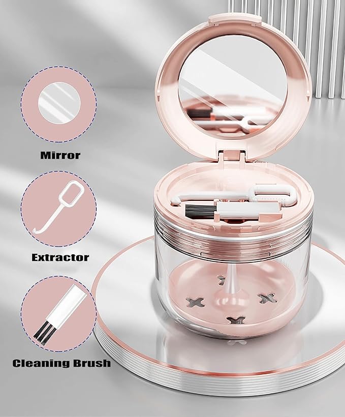 MURRI&MURRDI Retainer Mouth Guard Soak Container Box, Denture Bath Case with Strainer Basket, Braces Cleaner Cup, Travel Storage Holder for Dentures, Retainers & Aligners (Pink)