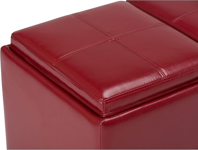 SIMPLIHOME Avalon 42 inch Wide Contemporary Rectangle Storage Ottoman in Red Vegan Faux Leather, Assembled, for the Living Room, Entryway and Family Room