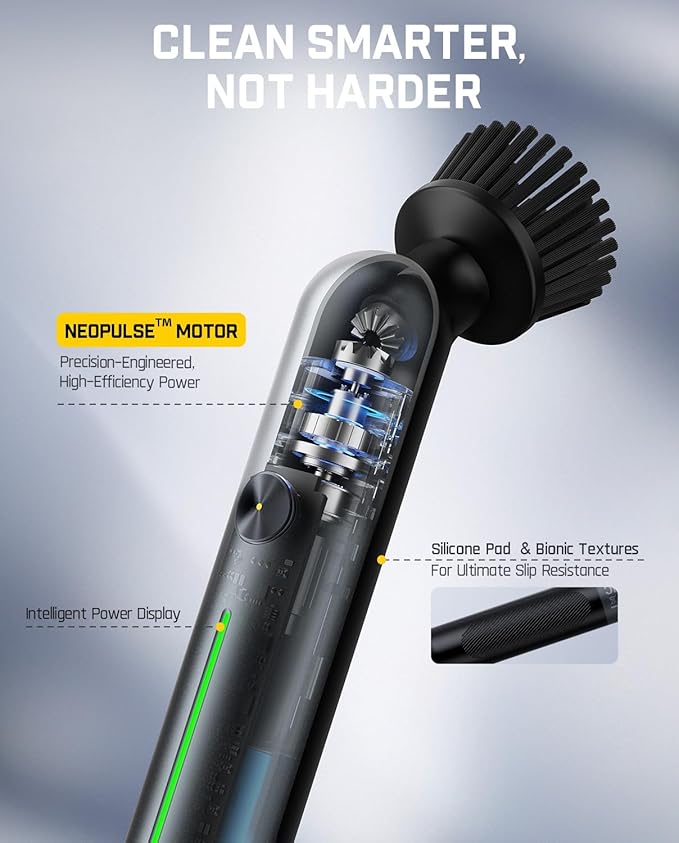Fanttik G9 Nano Cordless Spin Scrubber with NeoPulse Motor, IPX7 Waterproof Grout Brush, 8 Replaceable Heads & LED Display for Cleaning Bathroom, Tile, Corners - Black