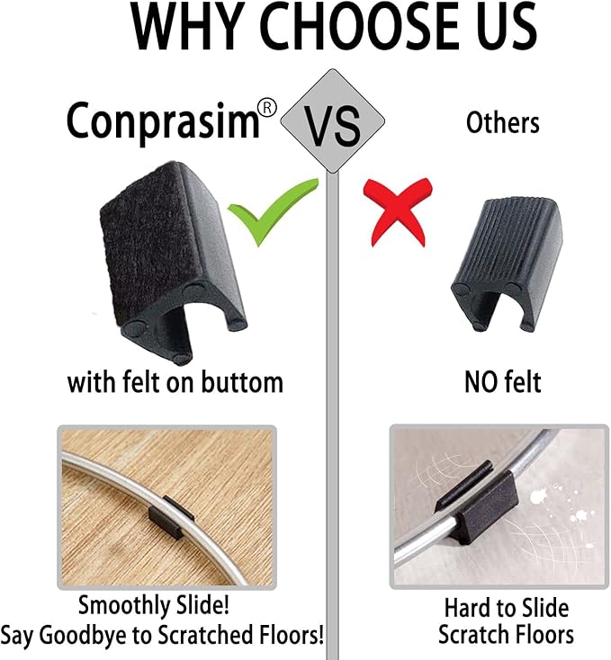 Rectangle U Shaped Chair Leg Tips Caps with Felt Pads,Furniture Feet Protector Slide Smoothly Glides No Scratches No Noise Protect Hardwood Floor,Fit 14mm(9/16inch) Diameter Tubular Leg (Black 24PCS)