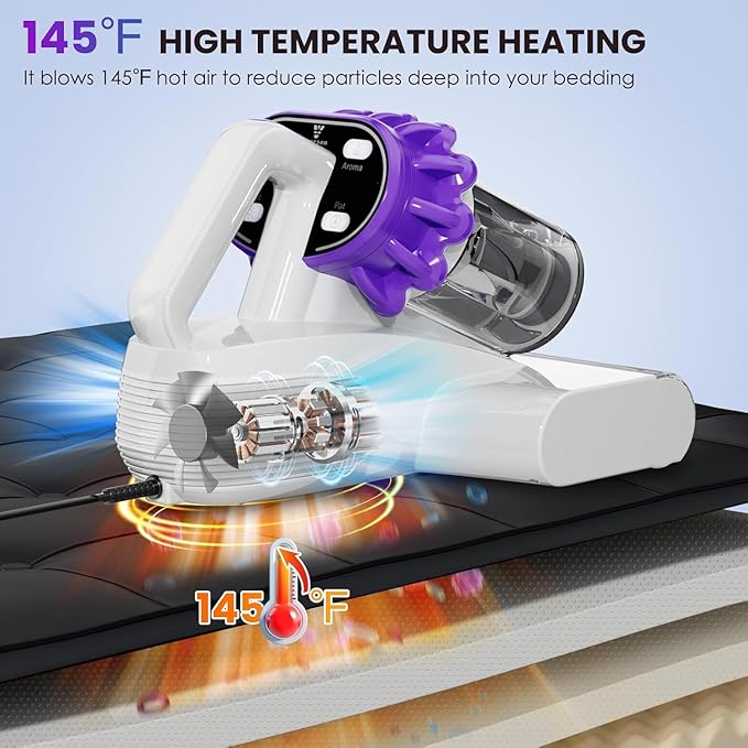 Mattress Vacuum Cleaner, 16Kpa Bed Vacuum Cleaner with 253.7nm UV-C Light, 145°F Heat, HEPA Filter & Ultrasonic, Versatile Handheld Vacuums for Bed, Sofa, Couch, Crib(Corded, 600W)