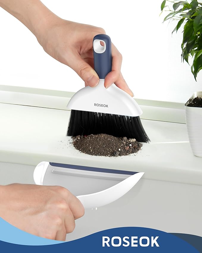 Mini Broom and Dustpan Set for Cleaning, Compact Desktop Dustpan with Brush for Kitchen Counter, Office, Car, Navy Blue, 1 Pack