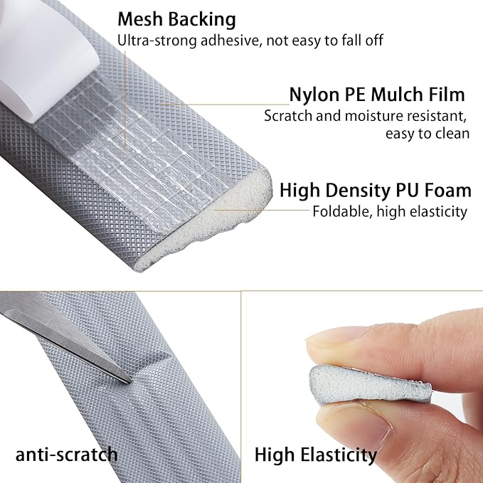 QDiShi 118" Wedge-Shape Weather Stripping Door Seal Weatherproof Foam Seals Self Adhesive Insulation Anti-Collision Strip Soundproofing Frame Insulation Tape Fits 0.13-0.31" Gaps(Grey)