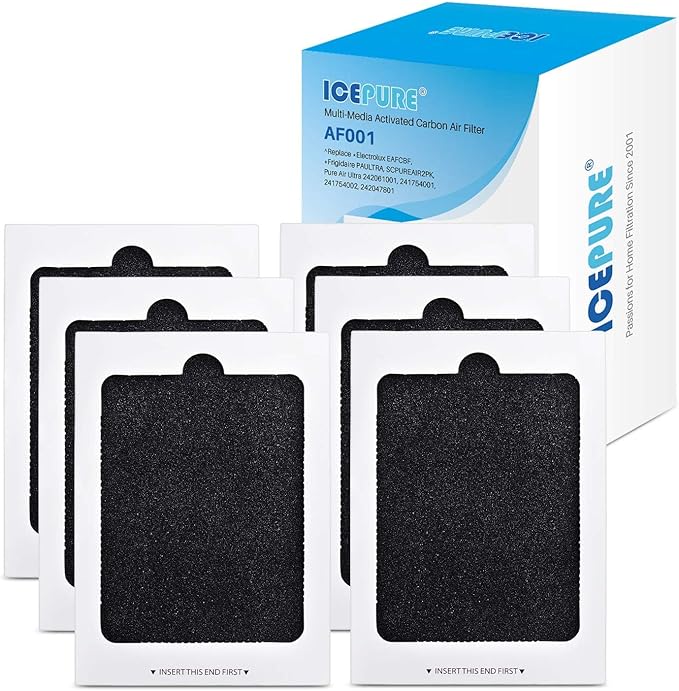 ICEPURE AF001 Compatible with EAFCBF Refrigerator Air Filter, Pure Air Ultra, Pure Air Ultra, PAULTRA, SCPUREAIR2PK, 242047801, 242061001, 241754001, 241754002, PS1993820, 7241754001, 6PACK