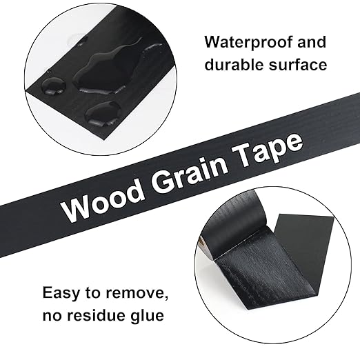 BOMEI PACK Wood Grain Repair Tape,Self Adhesive Repair Patch for Furniture, Floors, Cabinets, Windows, Doors, RV, Home Decor and DIY Projects (2, Black)