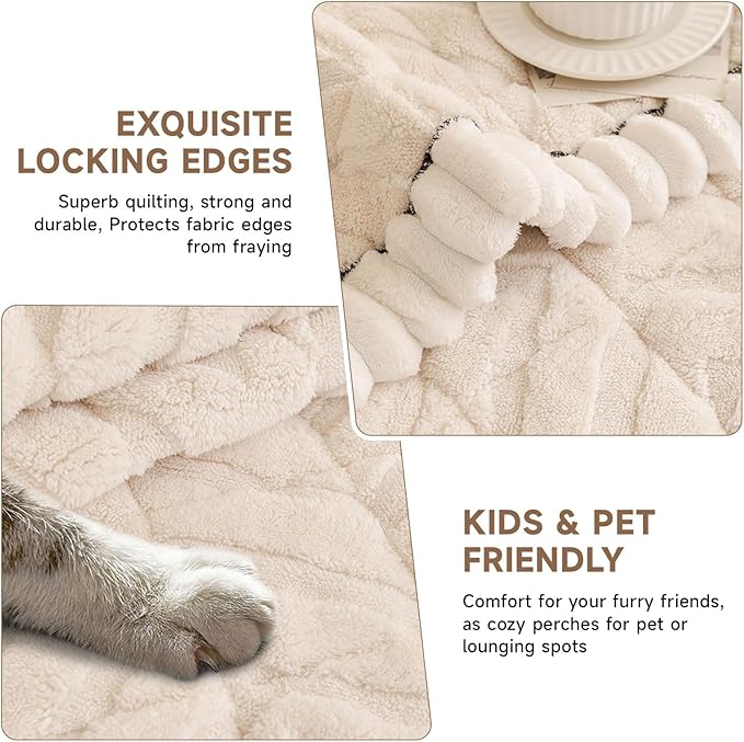 OTOB Pet Couch Covers for 3 Cushion Couch Sofa, Washable & Non Slip Fuzzy Plush Sofa Cushion Covers, All Seasons Geometric Jacquard Modern Soft Dog Bed Mat Slipcovers Protector (White, 27.6"x70.9")