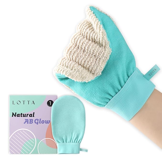 LOTTA Dual-Sided Exfoliating Gloves - Natural Viscose & Sisal for Deep Body Scrub & Massage - Gentle for Sensitive Skin - Replaces Loofah (Green-Soft)